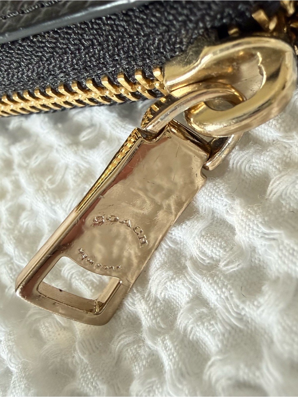 Coach Black Pebbled Zip-Around Wallet with Gold Logo - Picture 6 of 9
